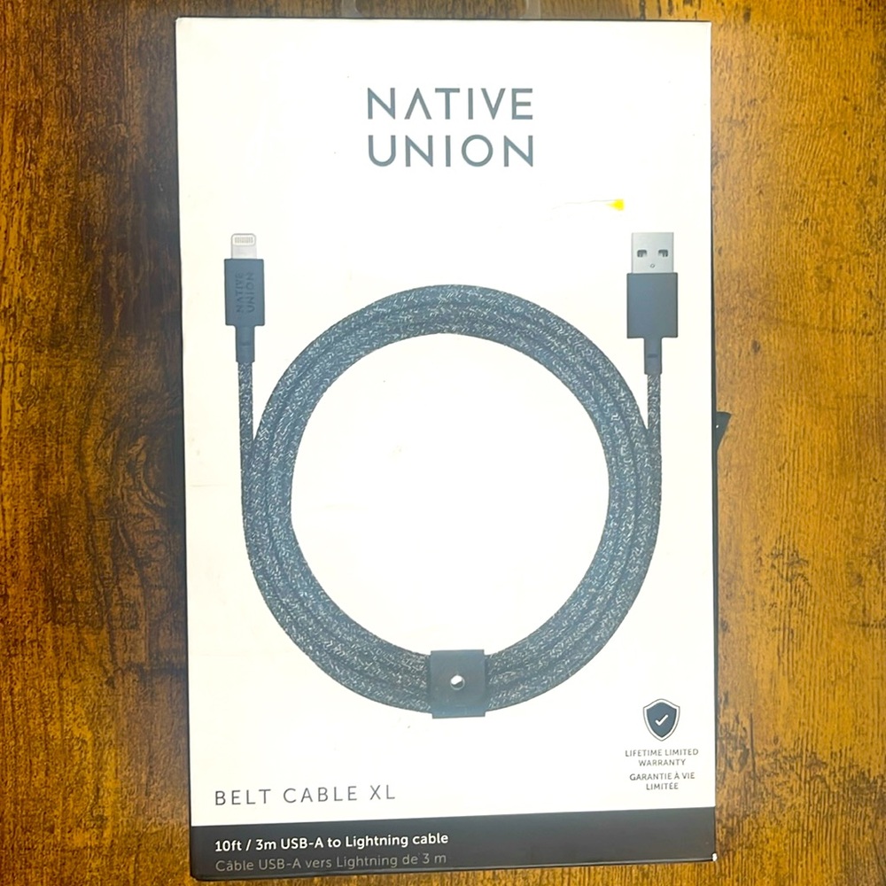 Native Union, 10ft Belt Cable XL, USB-C to Lightning Cable, New in Box unused
